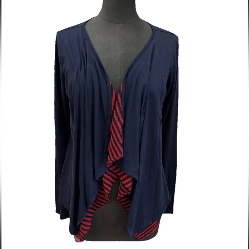 🆕The limited red‎ blue stripes open front ladies cardigan overlay size medium